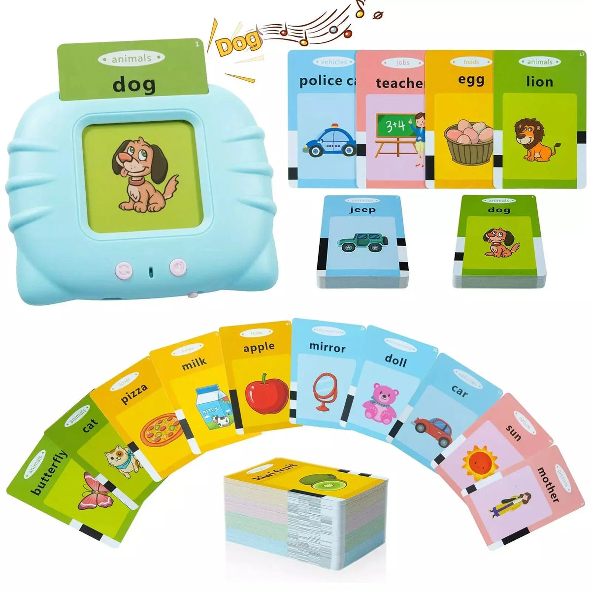 Card Kids Criativae - Tarjetas Parlantes Educativas - 224 Palabras en Inglés